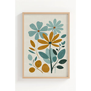 Renkli Çiçek Desenli 3 Parçalı Ahşap Çerçeveli Tablo Seti