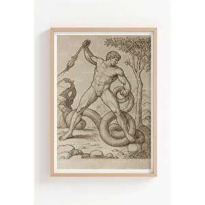 Antik Yunan Mitolojisi 3’lü Ahşap Çerçeveli Tablo Seti - Zeus, Athena Ve Herakles 50x70 cm