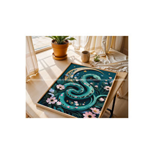 Mitolojik Yılan Sanatı 3 Parçalı Ahşap Çerçeveli Tablo Seti-2 30x42 cm