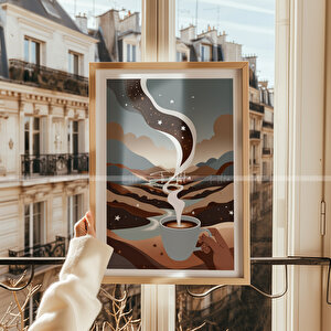 Kahve Ve Doğa Temalı 3'lü Ahşap Çerçeveli Tablo Seti-30x42 30x42 cm