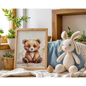 Bebek Ve Çocuk Odası Sevimli Hayvanlar Ahşap Çerçeveli 3'lü Tablo Seti 21x30 cm