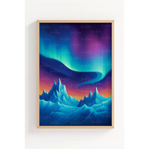 Kuzey Işıkları 3’lü Ahşap Çerçeveli Tablo Seti - Doğa Temalı Salon Dekoru 21x30 cm