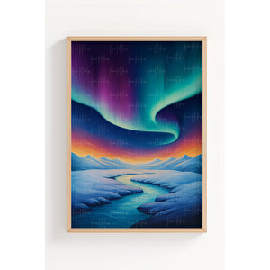 Kuzey Işıkları 3’lü Ahşap Çerçeveli Tablo Seti - Doğa Temalı Salon Dekoru