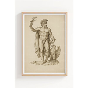 Antik Yunan Mitolojisi 3’lü Ahşap Çerçeveli Tablo Seti - Klasik Çizim Stilinde 30x42 cm