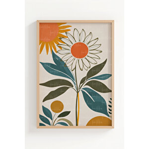 Retro Çiçek Desenli 3 Parçalı Ahşap Çerçeveli Tablo Seti 21x30 cm