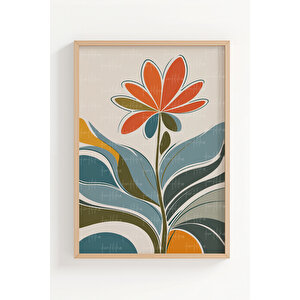 Retro Çiçek Desenli 3 Parçalı Ahşap Çerçeveli Tablo Seti 21x30 cm