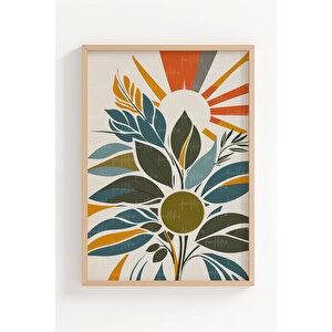 Retro Çiçek Desenli 3 Parçalı Ahşap Çerçeveli Tablo Seti