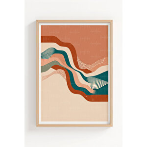 Soyut Dalga Desenli 3’lü Modern Ahşap Çerçeveli Tablo Seti - Salon Dekoru 30x42 cm