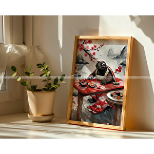 Japon Kültürü Temalı Hayvan Figürlü 3'lü Ahşap Çerçeveli Tablo Seti 30x42 30x42 cm