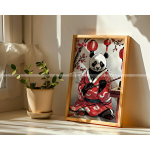 Japon Kültürü Temalı Hayvan Figürlü 3'lü Ahşap Çerçeveli Tablo Seti 30x42