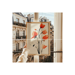 Lotus Ve Gelincik 3 Parçalı Ahşap Çerçeveli Tablo Seti-2 21x30 cm