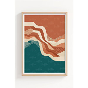 Soyut Dalga Desenli 3’lü Modern Ahşap Çerçeveli Tablo Seti - Salon Dekoru 50x70 cm