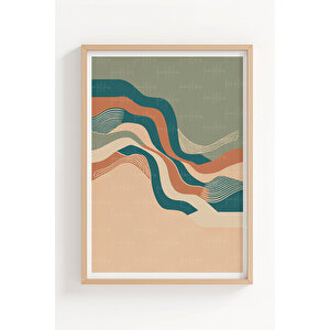 Soyut Dalga Desenli 3’lü Modern Ahşap Çerçeveli Tablo Seti - Salon Dekoru