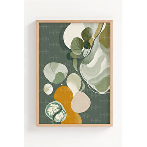 Soyut Tropikal Yapraklar Ve Güneş Motifli 3 Parçalı Ahşap Çerçeveli Tablo Seti 50x70 cm