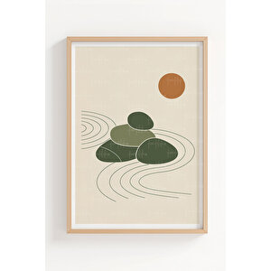 Zen Taşları Ve Bonsai 3’lü İskandinav Ahşap Çerçeveli Tablo Seti 50x70 cm