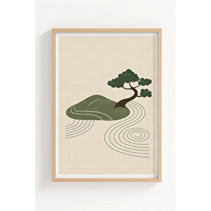 Zen Taşları Ve Bonsai 3’lü İskandinav Ahşap Çerçeveli Tablo Seti 50x70 cm