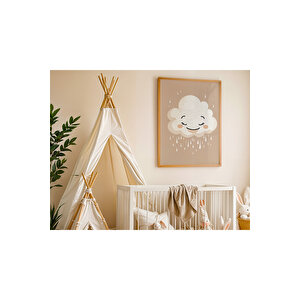 Bebek Ve Çocuk Odası Güneş, Ay Ve Bulut Tema Ahşap Çerçeveli 3'lü Tablo Seti 21x30 cm