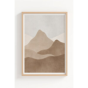 Minimal Soyut Manzara 3’lü Ahşap Çerçeveli Tablo Seti - Yatak Odası Duvar Dekoru 50x70 cm