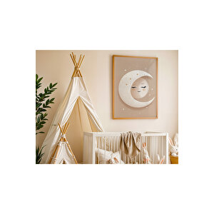 Bebek Ve Çocuk Odası Güneş, Ay Ve Bulut Tema Ahşap Çerçeveli 3'lü Tablo Seti