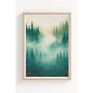 Sisli Orman Ve Doğa Manzarası Temalı 3’lü Ahşap Çerçeveli Tablo Seti - Yatak Odası Dekoru 50x70 cm