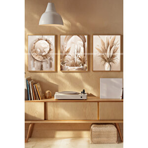 Bohem Doğa Temalı 3'lü Ahşap Çerçeveli Tablo Seti 21x30 21x30 cm