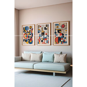 Renkli Geometrik Desenli 3'lü Ahşap Tablo Seti - 30x42 30x42 cm