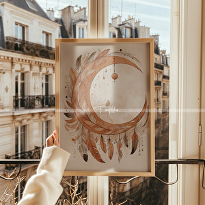 Bohem Ay Ve Güneş Temalı 3'lü Ahşap Çerçeveli Tablo Seti-21x30 21x30 cm