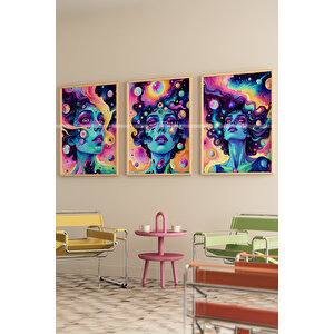 Distopik Genç Odası 3'lü Ahşap Çerçeveli Tablo Seti 21x30 cm