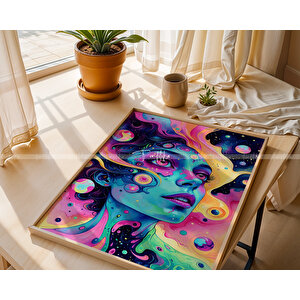 Distopik Genç Odası 3'lü Ahşap Çerçeveli Tablo Seti 21x30 cm