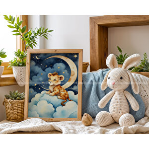 Zürafa, Fil Ve Aslan 3’lü 1. Kalite Ahşap Çerçeveli Tablo Seti – Bebek Odası Dekoru 21x30 cm