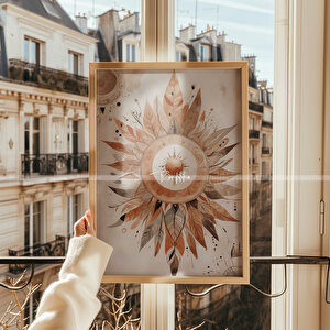 Bohem Ay Ve Güneş Temalı 3'lü Ahşap Çerçeveli Tablo Seti 30x42 30x42 cm