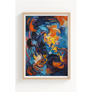 Soyut Renkli Fırça Desenleri 3’lü Ahşap Çerçeveli Tablo Seti 30x42 cm