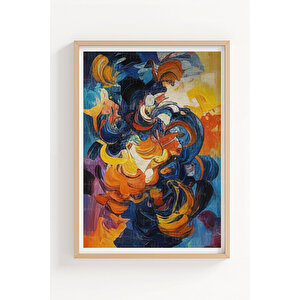 Soyut Renkli Fırça Desenleri 3’lü Ahşap Çerçeveli Tablo Seti