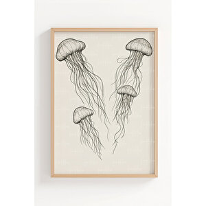 Deniz Canlıları 3’lü Ahşap Çerçeveli Tablo Seti