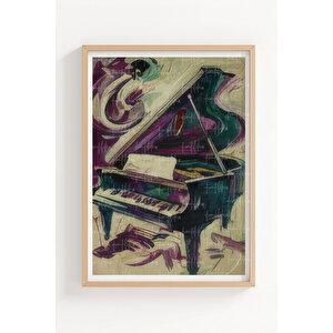 Saksafon Piyano Çello 3’lü Müzik Temalı Ahşap Çerçeveli Tablo Seti 50x70 cm