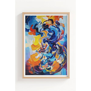 Soyut Renkli Fırça Desenleri 3’lü Ahşap Çerçeveli Tablo Seti 50x70 cm