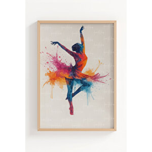 Renkli Balerin Çizim Temalı 3’lü Ahşap Çerçeveli Tablo Seti - Salon Dekoru 21x30 cm