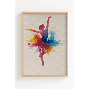 Renkli Balerin Çizim Temalı 3’lü Ahşap Çerçeveli Tablo Seti - Salon Dekoru 21x30 cm