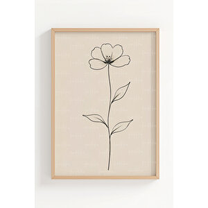 Minimal Çizim Köpek, Çiçek Ve Meditasyon Figürü 3 Parçalı Ahşap Çerçeveli Tablo Seti