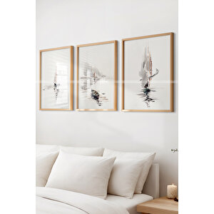 Soyut Minimalizm 3 Parçalı Ahşap Çerçeveli Tablo Seti-2 21x30 cm