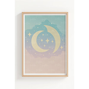 Uçan Balon Ve Ay Desenli 3’lü Modern Ahşap Çerçeveli Tablo Seti - Çocuk Odası Dekoru 30x42 cm