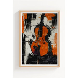Saksafon Piyano Çello 3’lü Müzik Temalı Ahşap Çerçeveli Tablo Seti 21x30 cm