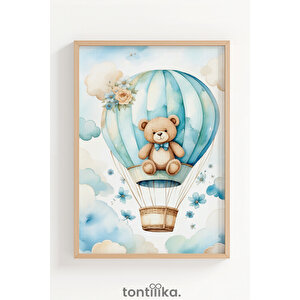 Balonlu Ayıcıklar 3’lü Ahşap Çerçeveli Dekoratif Tablo Seti 21x30 cm