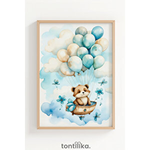 Balonlu Ayıcıklar 3’lü Ahşap Çerçeveli Dekoratif Tablo Seti 21x30 cm