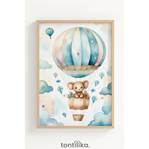 Balonlu Ayıcıklar 3’lü Ahşap Çerçeveli Dekoratif Tablo Seti