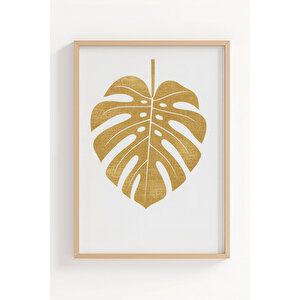 Tropikal Yaprak Desenli 3’lü Modern Ahşap Çerçeveli Tablo Seti - Çalışma Odası Dekoru 50x70 cm