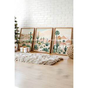 Bohem Çöl Manzarası 3 Parçalı Ahşap Çerçeveli Tablo Seti 30x42 cm