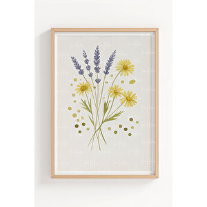 Bitki Ve Baharat İllüstrasyonları 3’lü Ahşap Çerçeveli Tablo Seti - Mutfak Dekoru