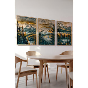 Manzara Temalı 3 Parçalı Ahşap Çerçeveli Tablo Seti 21x30 cm