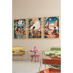 Tropikal Meditasyon Ve Vahşi Doğa 3 Parçalı Ahşap Çerçeveli Tablo Seti 30x42 cm